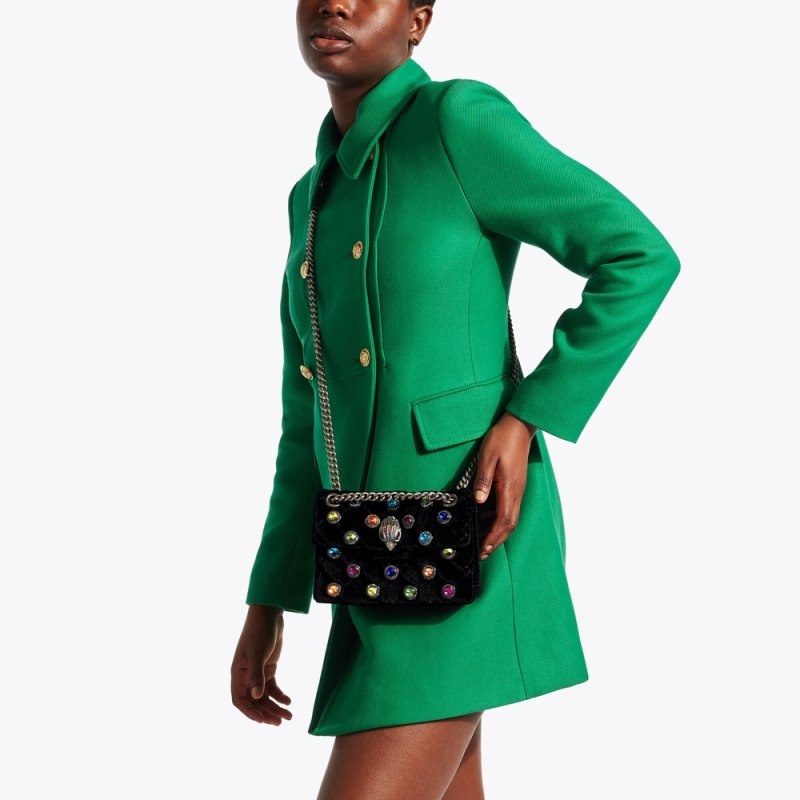 Kurt Geiger Mini Velvet Kensington Negrii | BUAT4034