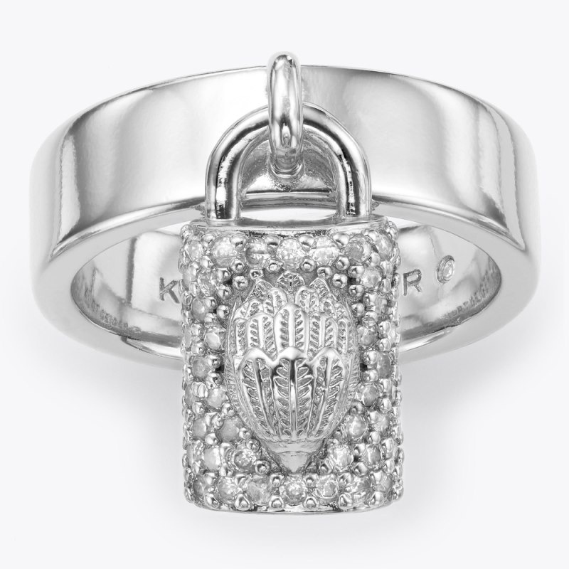 Kurt Geiger Pave Lock Key Ring Argintii | TMIM8193