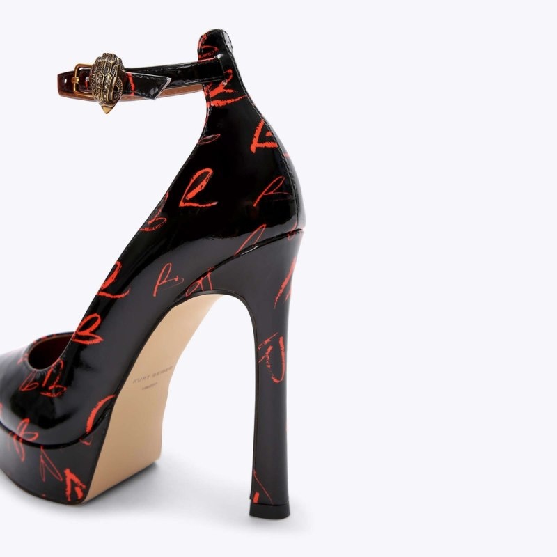 Kurt Geiger Shoreditch Platforma Court Negrii Rosii | JXOK3501